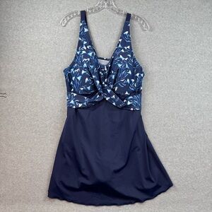 NWT Septangle One Piece Swim Dress Swimsuits V Neck Tummy Control Swimwear Sz 20